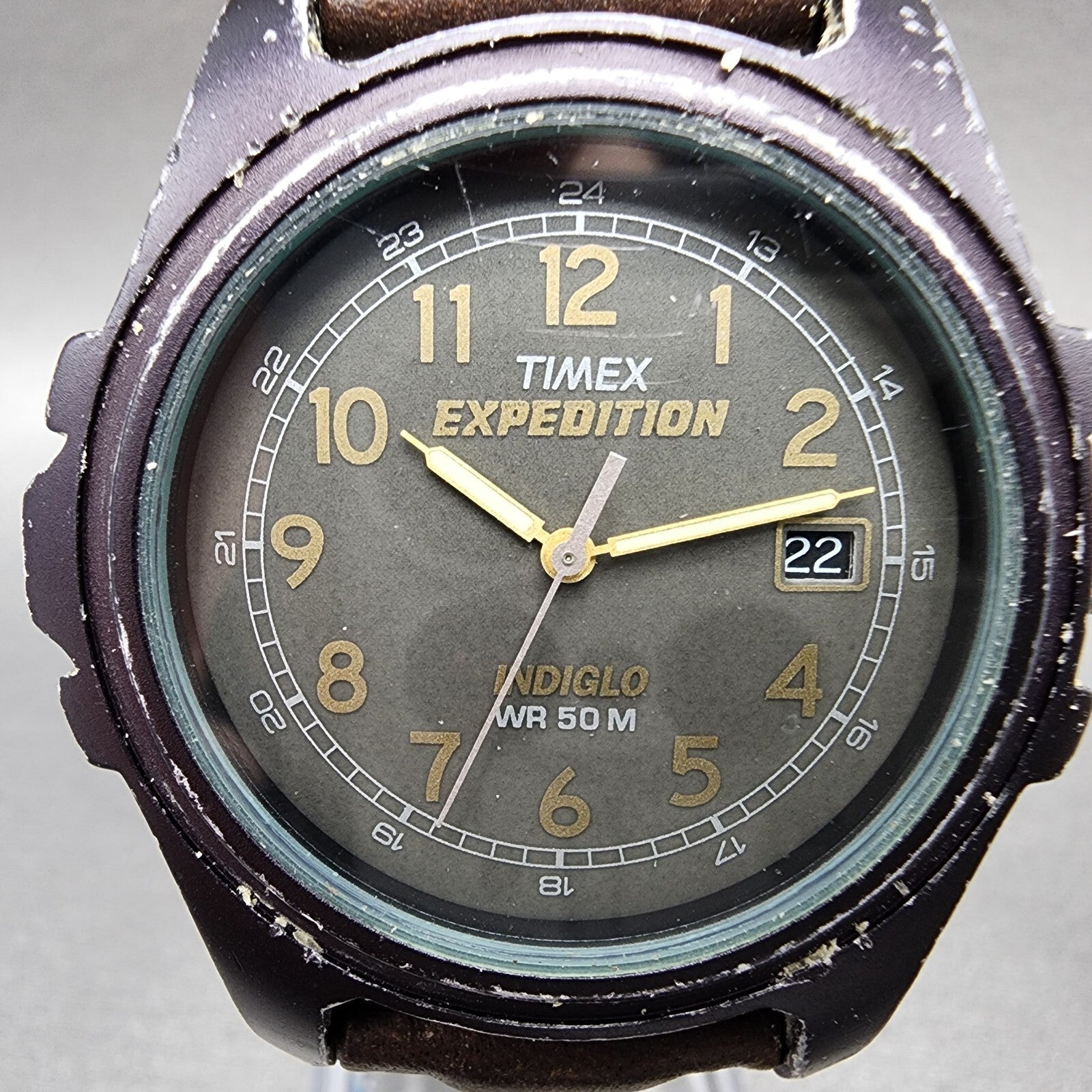 Timex Expedition Watch men 37mm Green Dial Brown Tone Date Round New Battery1