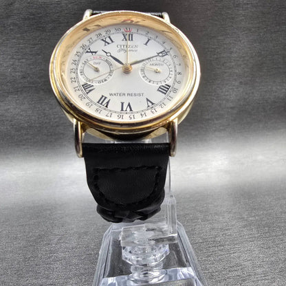 Citizen Elegance Watch Men 34mm White Dial Gold Triple Calendar 6355 New Battery5