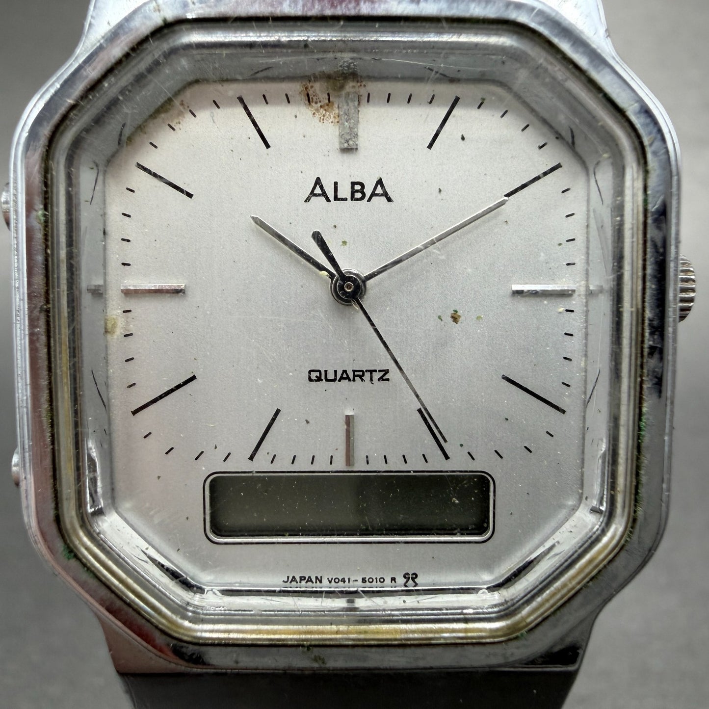 Seiko ALBA Watch Men 32mm Silver Dial Two Tone Analog Digital Alarm Chron NewBat1