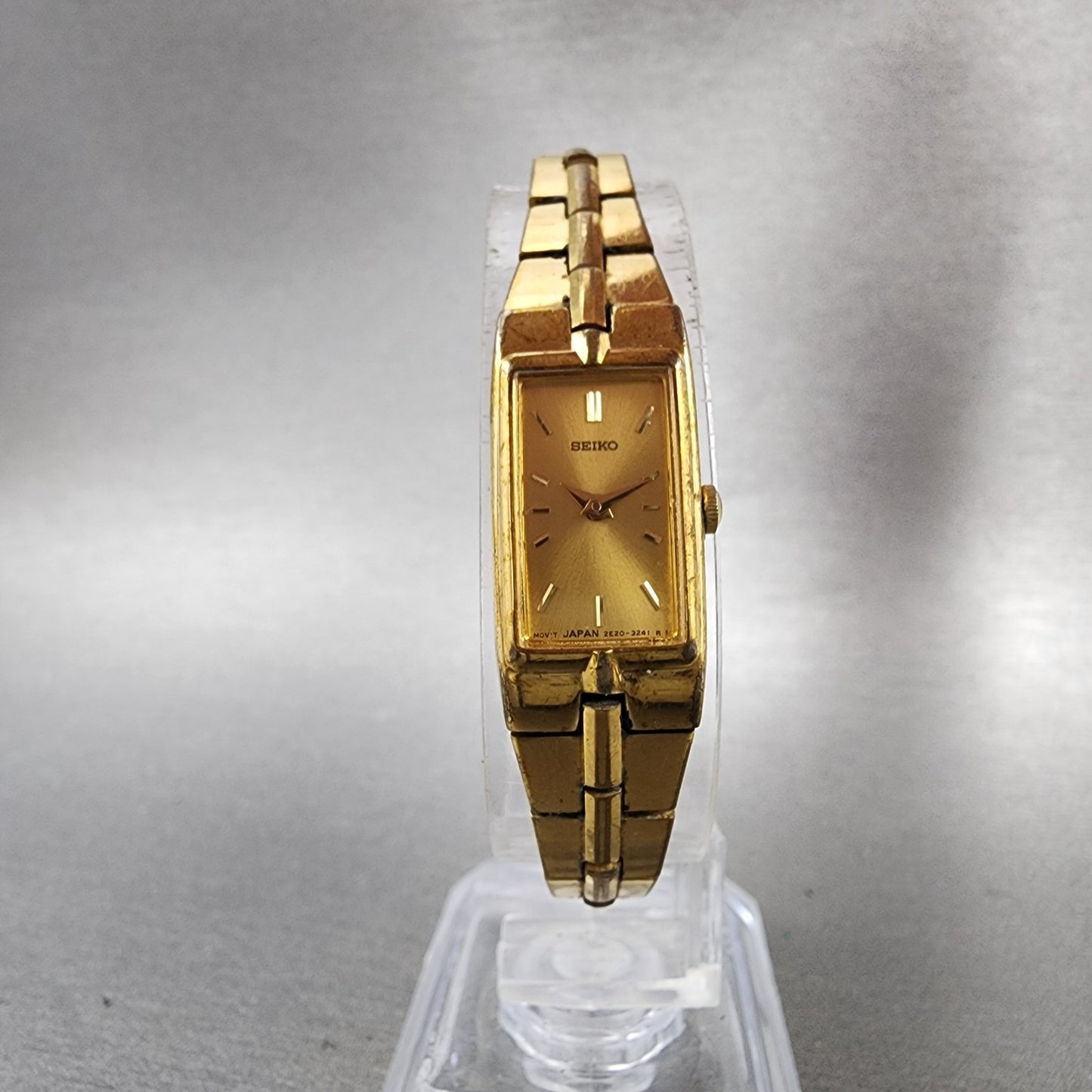 Seiko Tank Watch Women 13mm Champagne Dial Gold Tone Rectangle 2e207479 New Bat5