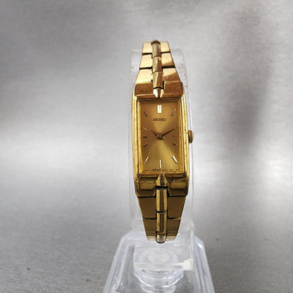 Seiko Tank Watch Women 13mm Champagne Dial Gold Tone Rectangle 2e207479 New Bat5