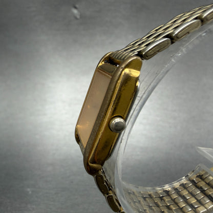 Seiko Tank Watch Women 18mm Champagne Dial Gold Tone V401-5650 New Battery VB2