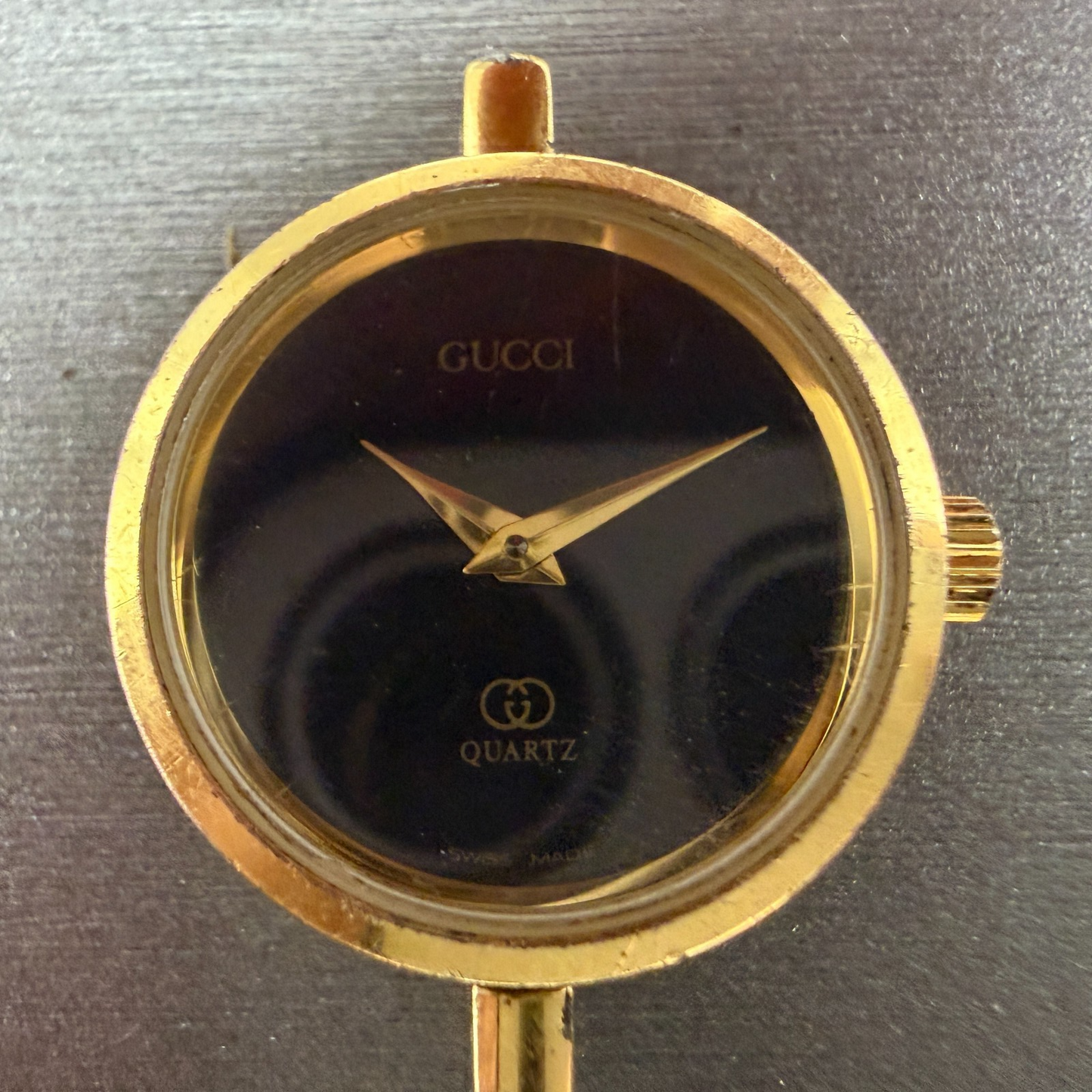Gucci 2000L Watch Women 21mm Black Dial Gold Plated Round Vintage PARTS2
