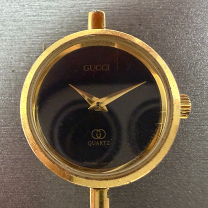 Gucci 2000L Watch Women 21mm Black Dial Gold Plated Round Vintage PARTS2