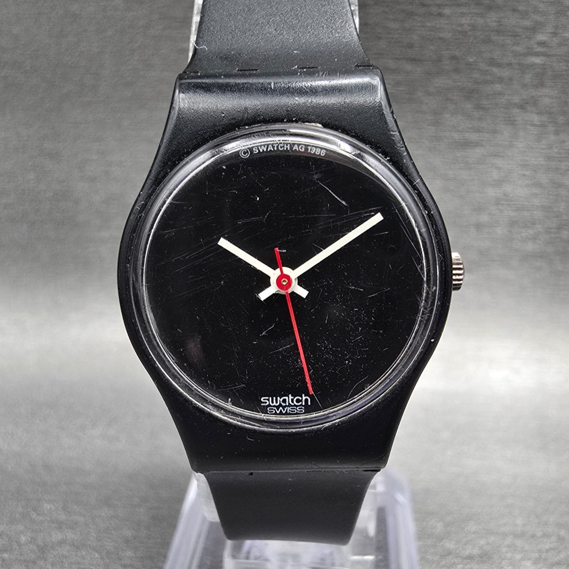Swatch Black Pearl Watch Women 25mm Black Dial Black Case Round LB114 New Batt L0