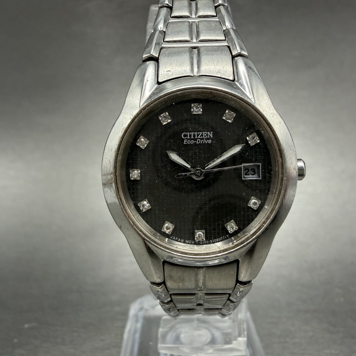 Citizen Eco-Drive Watch Women 26mm Black Dial Steel Date Round E011-S058503 67120
