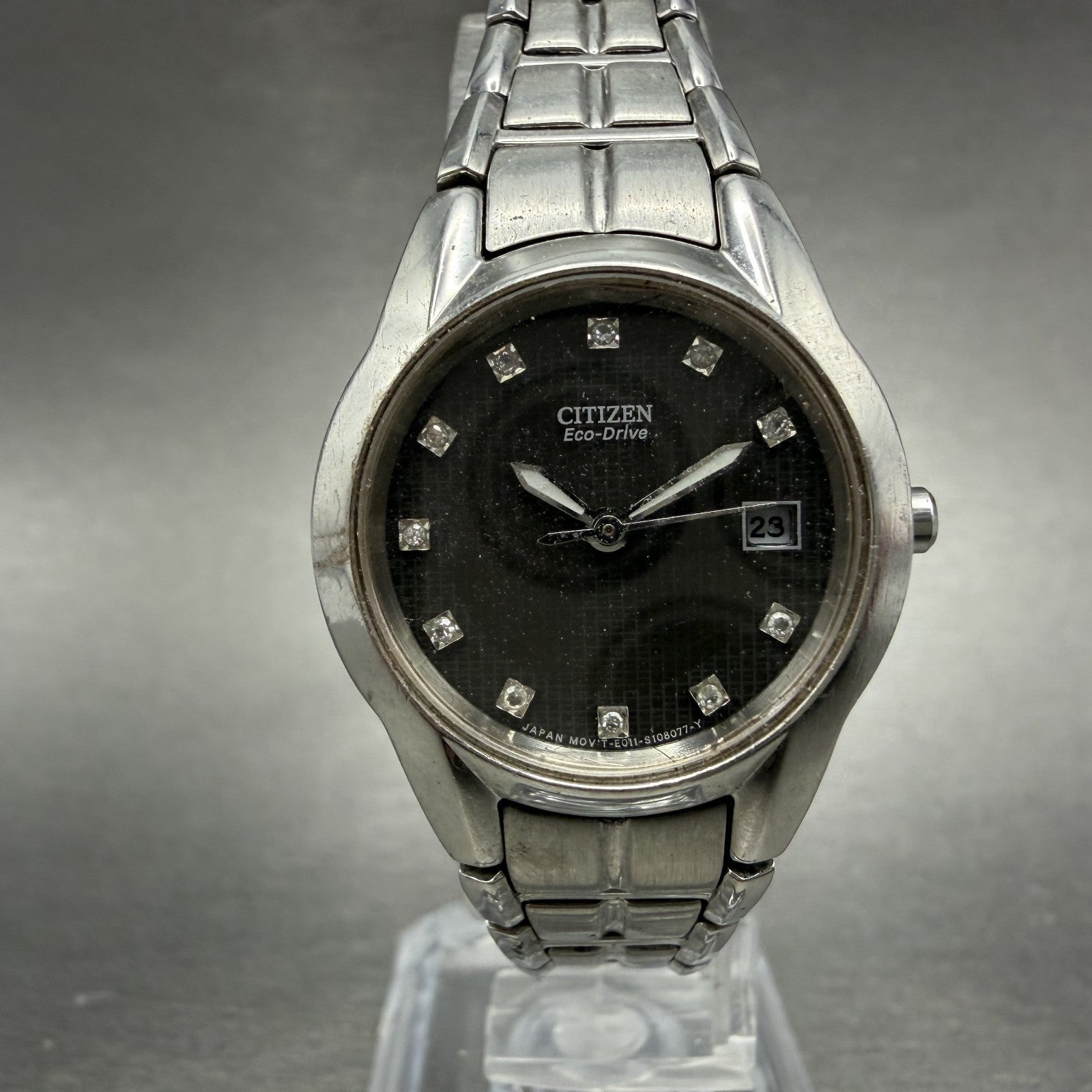 Citizen Eco-Drive Watch Women 26mm Black Dial Steel Date Round E011-S058503 67120