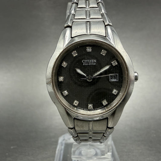Citizen Eco-Drive Watch Women 26mm Black Dial Steel Date Round E011-S058503 67120