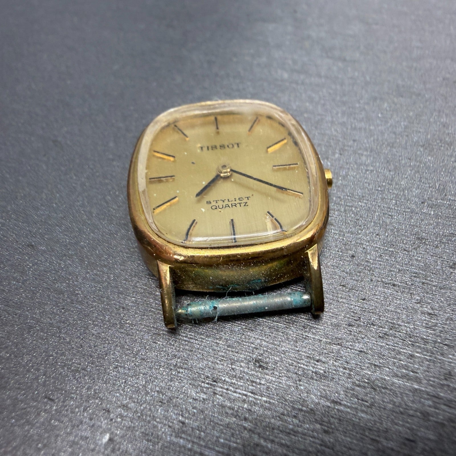 Tissot Stylist Tank Watch Women 22mm Gold Dial Gold Tone Rectangle VTG PARTS3