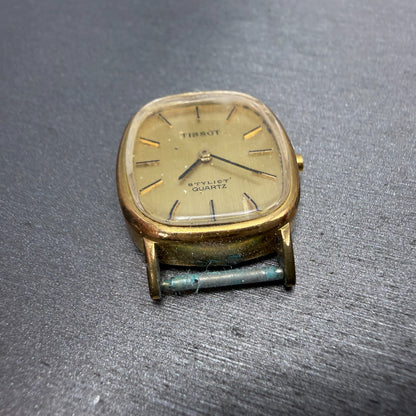 Tissot Stylist Tank Watch Women 22mm Gold Dial Gold Tone Rectangle VTG PARTS3