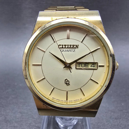 Citizen CQ Watch Men 34mm Champagne Dial Gold Tone Daydate 6101-915046 PARTS JP0