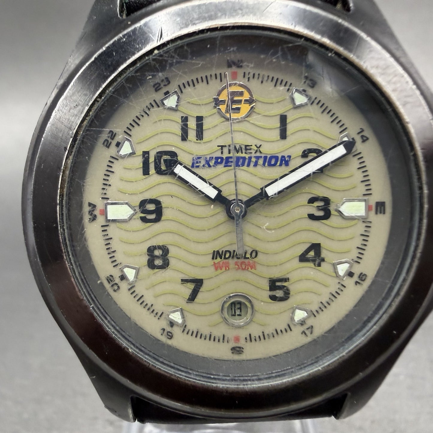 Timex Expedition Watch Men 40mm Cream Dial Black Tone Date Round New Battery1