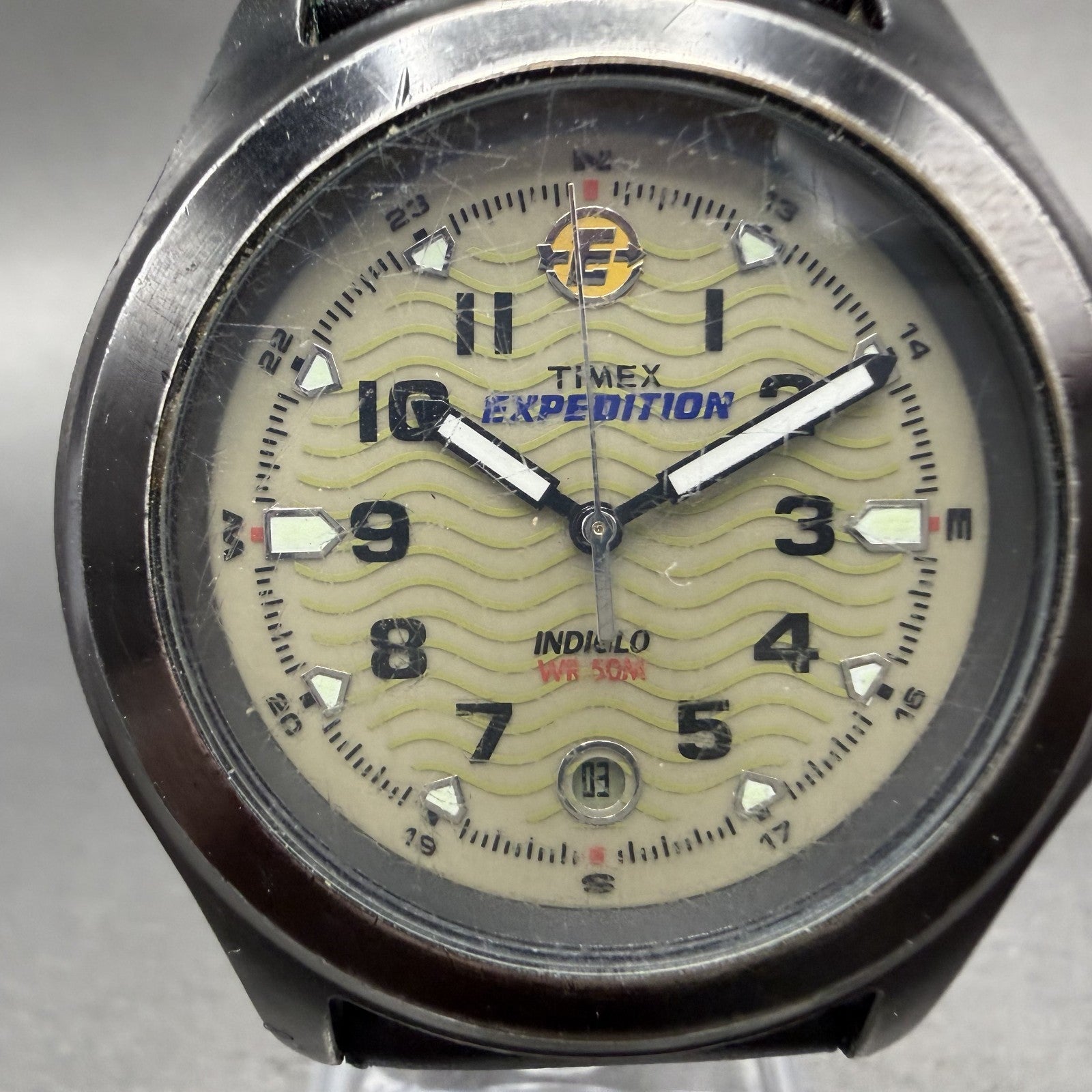 Timex Expedition Watch Men 40mm Cream Dial Black Tone Date Round New Battery1