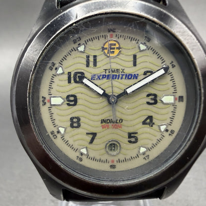 Timex Expedition Watch Men 40mm Cream Dial Black Tone Date Round New Battery1