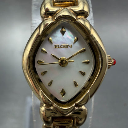 Elgin Watch Women 17mm MOP Dial Gold Tone Oval EG074 New Battery Bracelet1