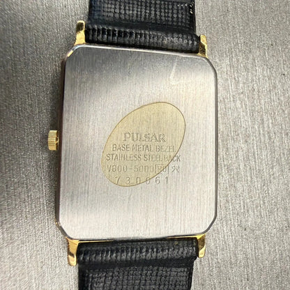Seiko Pulsar Watch Men 25mm Black Dial Gold Tone Rectangle V800-5000 New Battery10