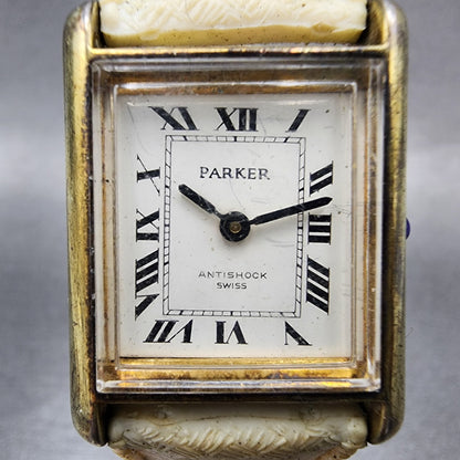 Parker Tank Watch Women 25mm White Dial Gold Tone Rectangle Manual Wind PARTS2