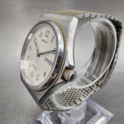 Seiko Chronos Watch Men 35mm Silver Tone Silver Dial Daydate 5h23-7d20 PARTS