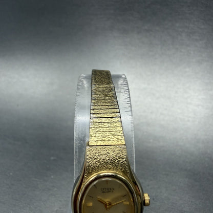 Citizen CQ Watch Women 17mm Champagne Dial Gold Tone Oval 5930-S25350 New Batt4