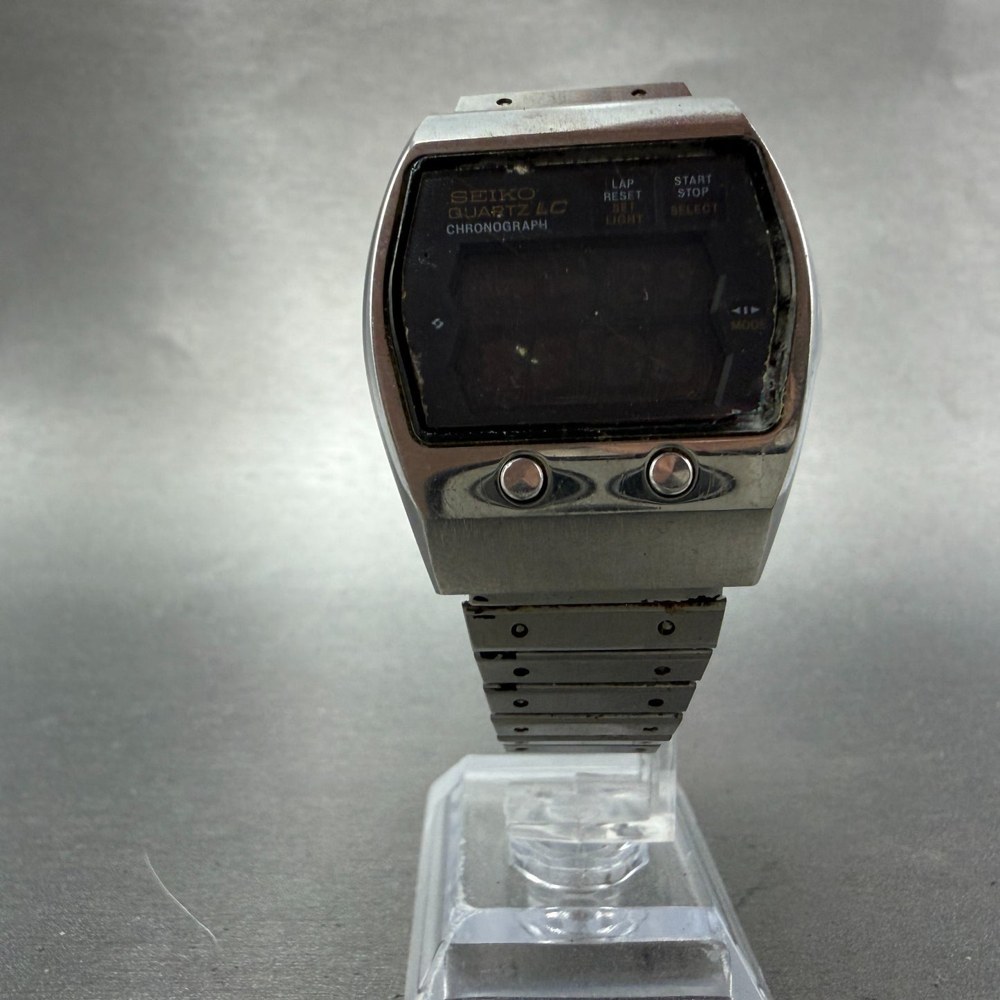 Seiko Digital Watch Men 35mm Silver Tone Chronograph 0634-5000 PARTS Vintage6