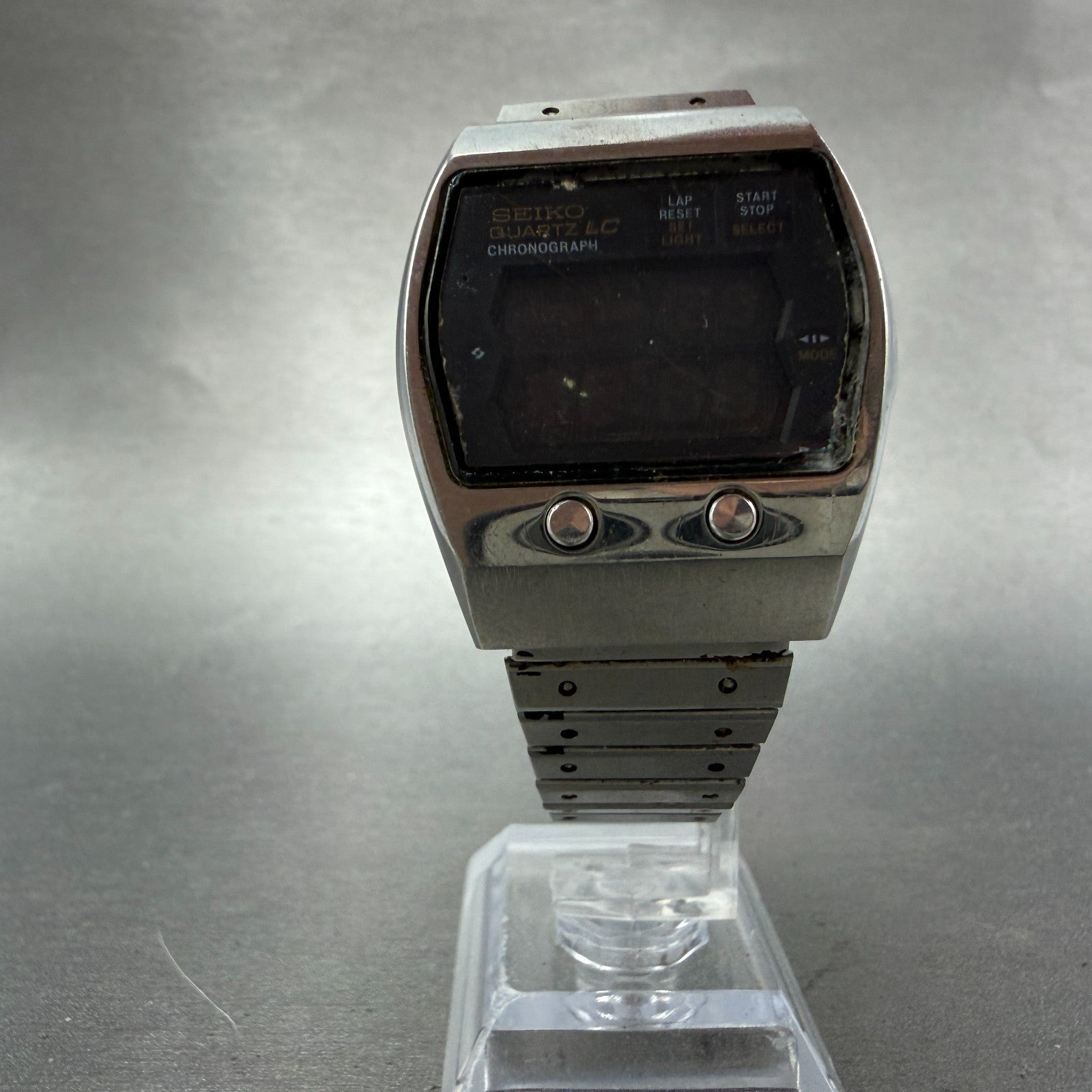 Seiko Digital Watch Men 35mm Silver Tone Chronograph 0634-5000 PARTS Vintage6