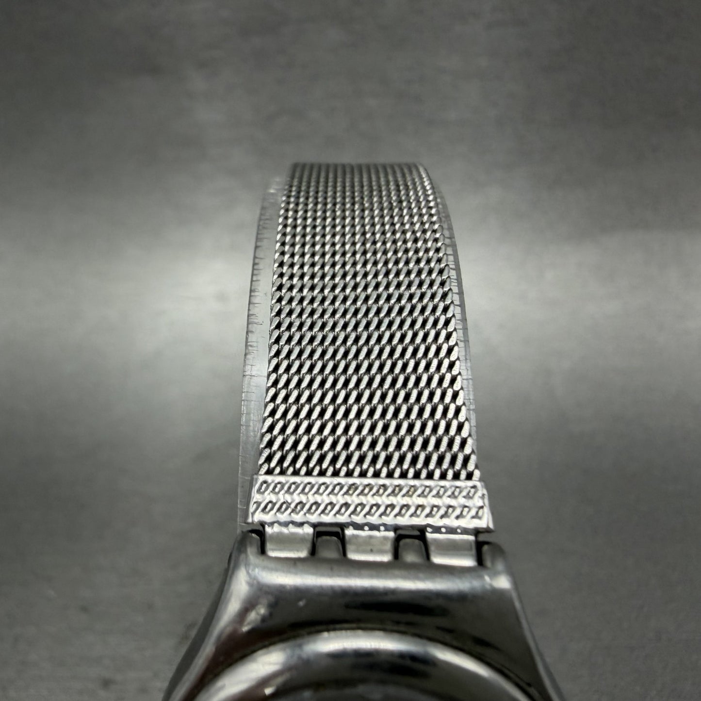 Swatch Irony Libertine Watch Women 24mm Silver Dial Steel Mesh Band New BatteryA4