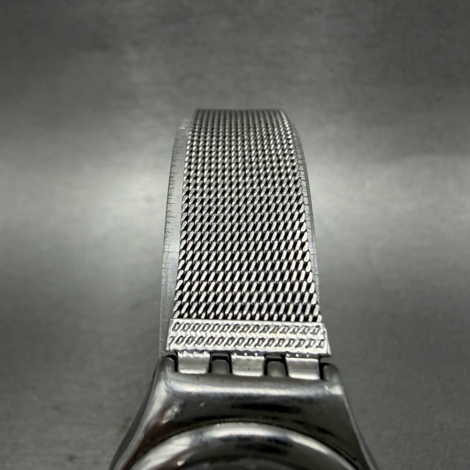 Swatch Irony Libertine Watch Women 24mm Silver Dial Steel Mesh Band New BatteryA4