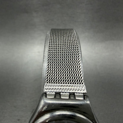 Swatch Irony Libertine Watch Women 24mm Silver Dial Steel Mesh Band New BatteryA4