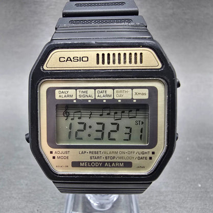 Casio Melody Alarm Watch Men 35mm Gold Dial Black Tone Octagon 82H108 New Batt0