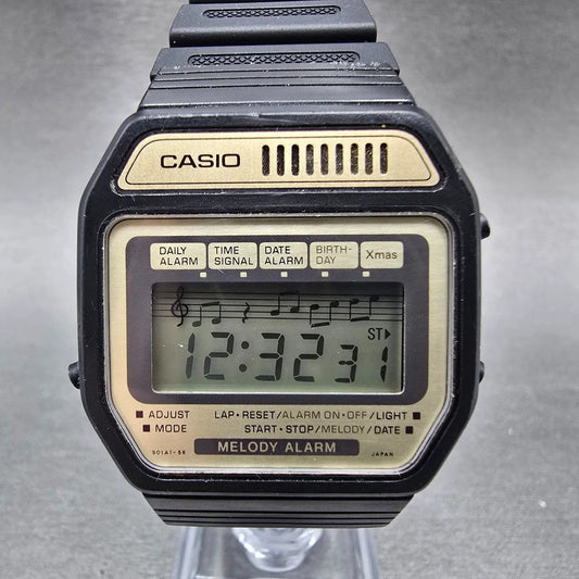 Casio Melody Alarm Watch Men 35mm Gold Dial Black Tone Octagon 82H108 New Batt0