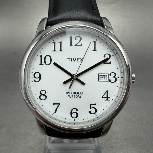 Timex Easy Reader Watch Men 35mm White Dial Silver Tone Round New Battery ABC0