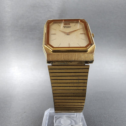 Seiko Tank Watch Men 26mm White Dial Gold Tone Rectangle 7430-5409 New Battery