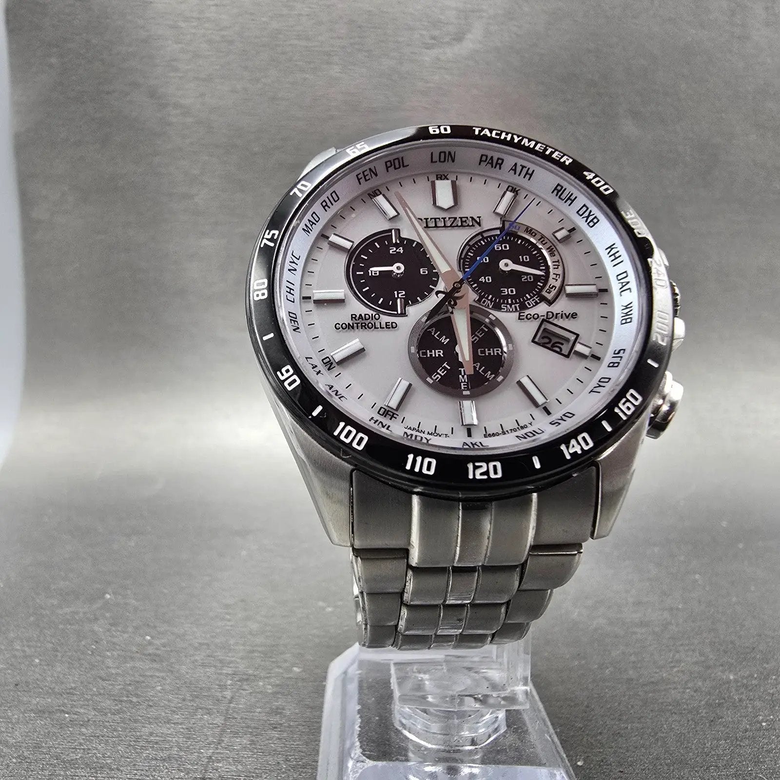 Citizen Eco-Drive Chronograph Watch Men 43mm White Dial Steel Perpetual Calendar5