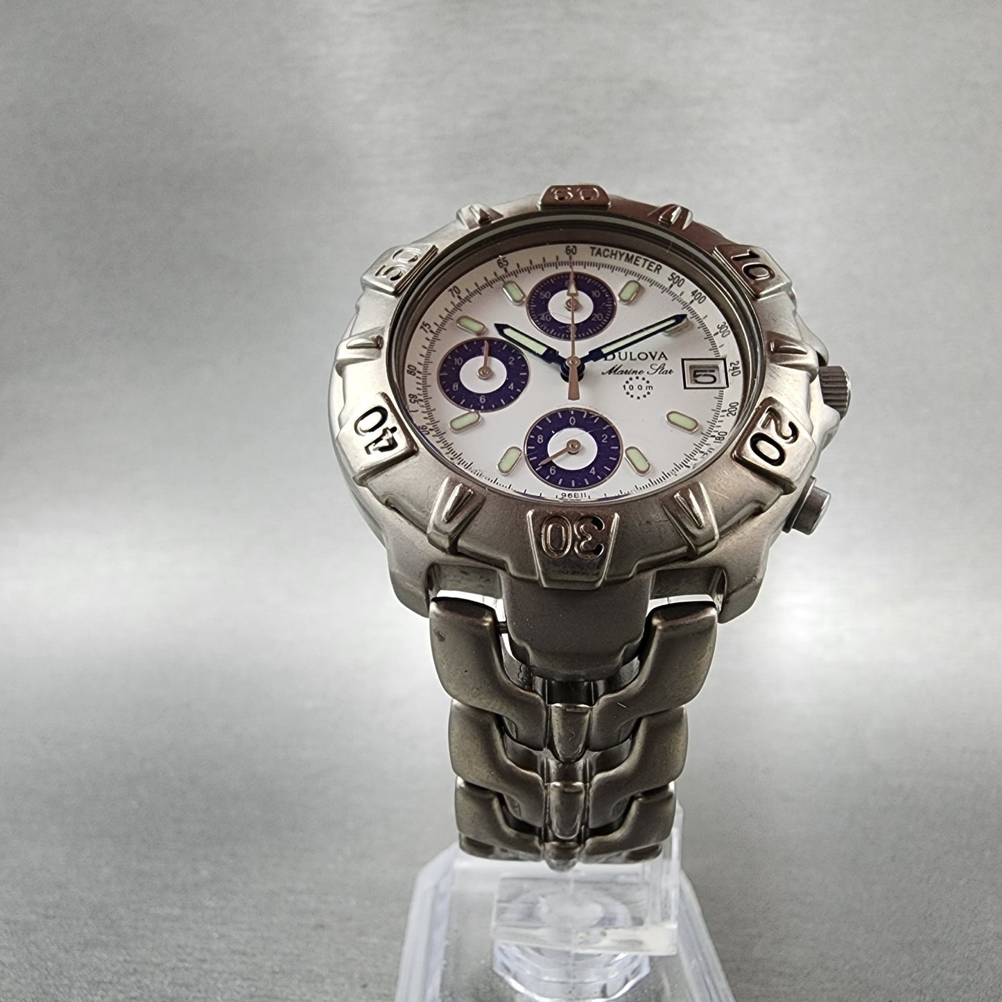 Bulova Marine Star Chronograph Watch Men 38mm White Dial Titanium Date New Batt5