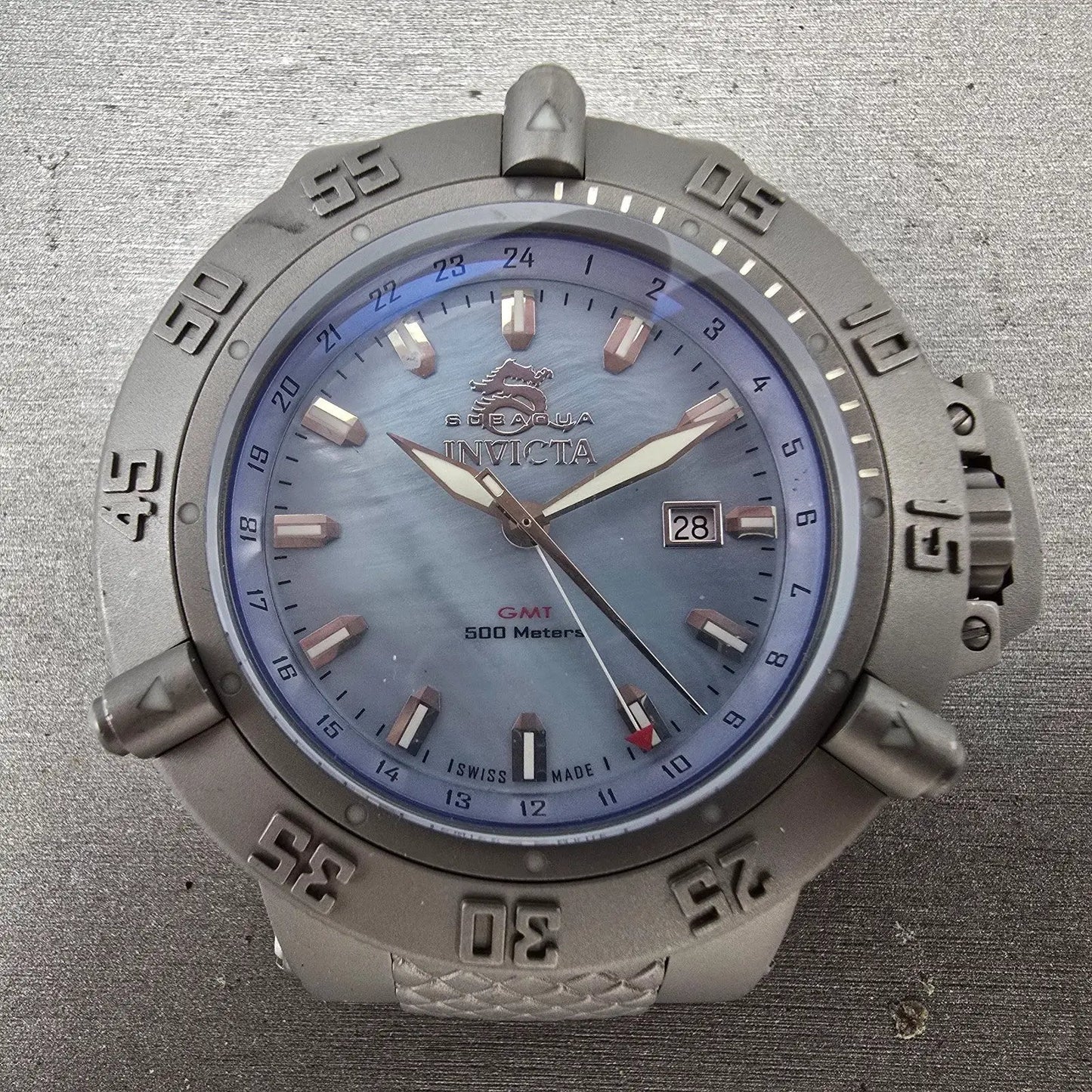 Invicta Sub Aqua GMT Watch Men 50mm Blue MOP Dial Steel Date Round 1148 New Batt1