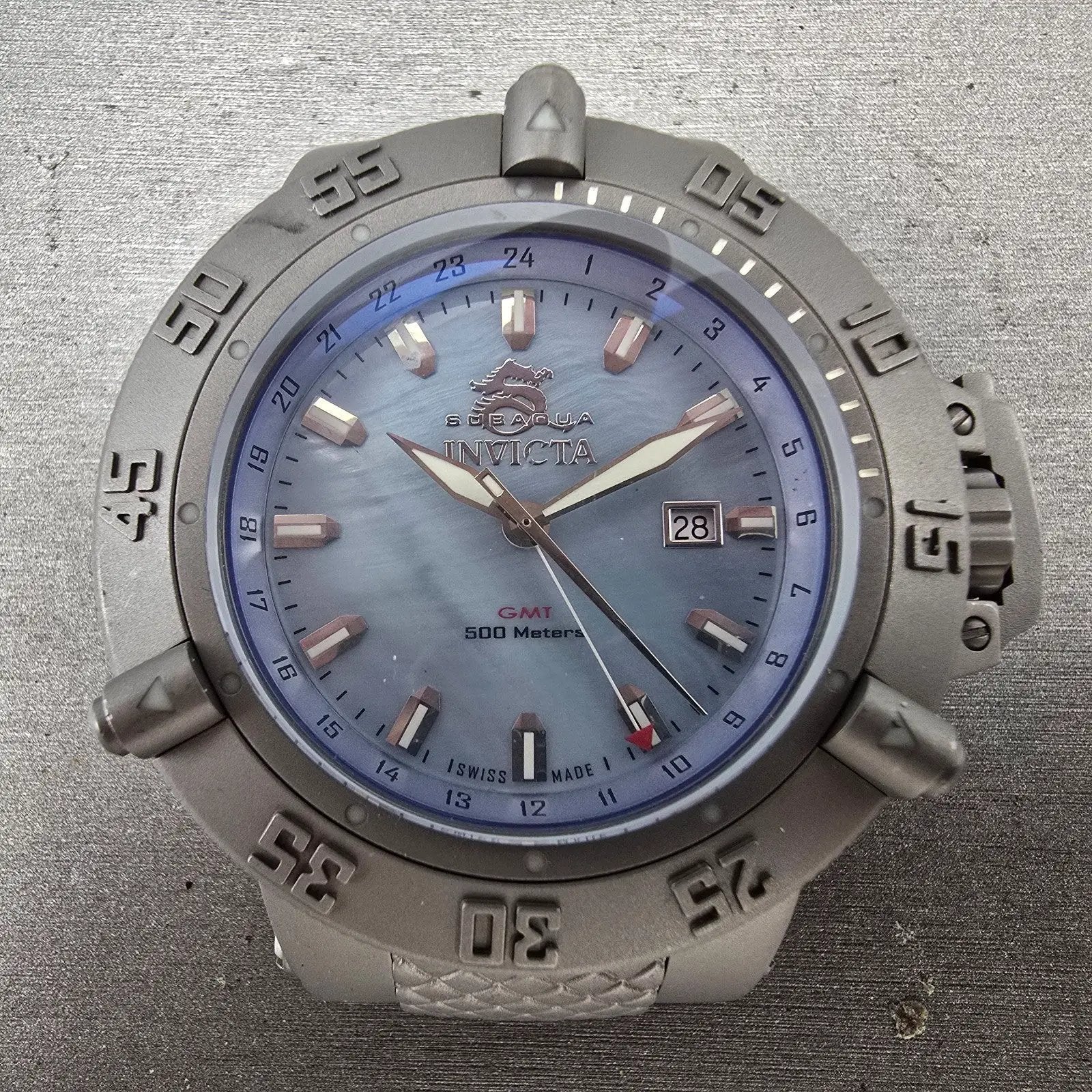 Invicta Sub Aqua GMT Watch Men 50mm Blue MOP Dial Steel Date Round 1148 New Batt1