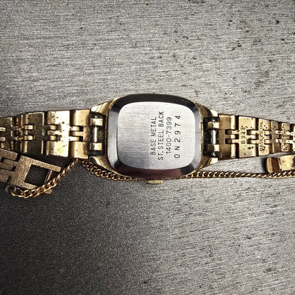 Seiko Watch Women 17mm Gold Dial Gold Tone Rectangle 1400-7399 New Battery VTG10