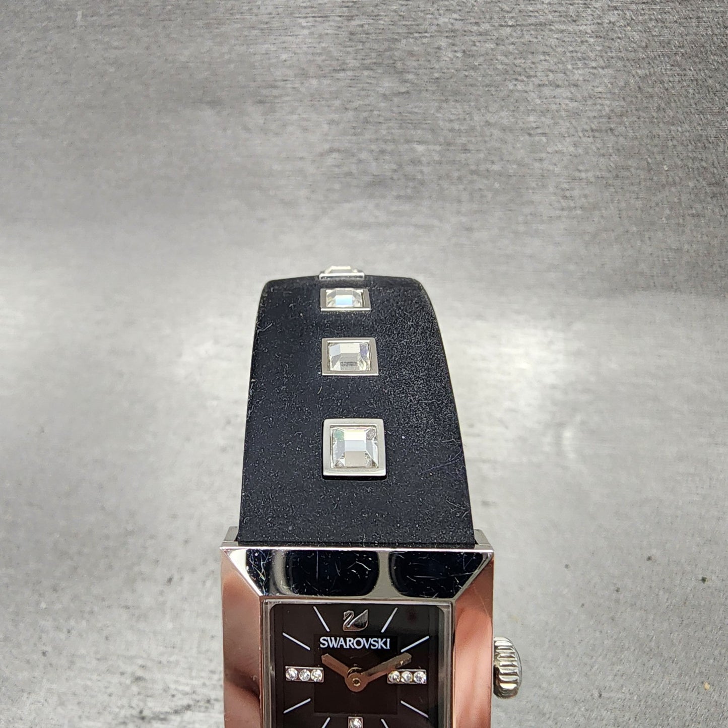 Swarovski Elis Tank Watch Women 23mm Black Dial Silver Tone Square New Battery4