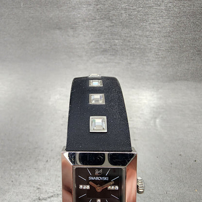 Swarovski Elis Tank Watch Women 23mm Black Dial Silver Tone Square New Battery4