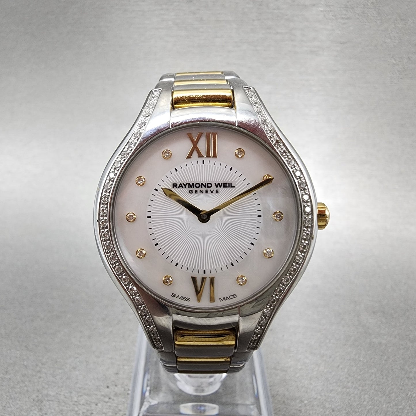 Raymond Weil Noemia Watch Women 32mm MOP Dial Steel Diamond Bezel 5132 New Batt0