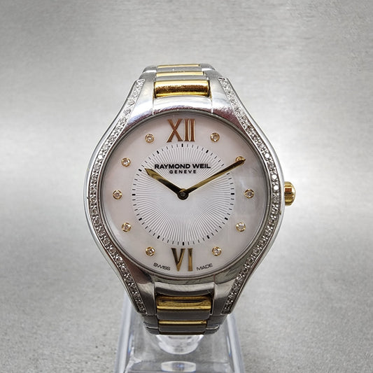 Raymond Weil Noemia Watch Women 32mm MOP Dial Steel Diamond Bezel 5132 New Batt0