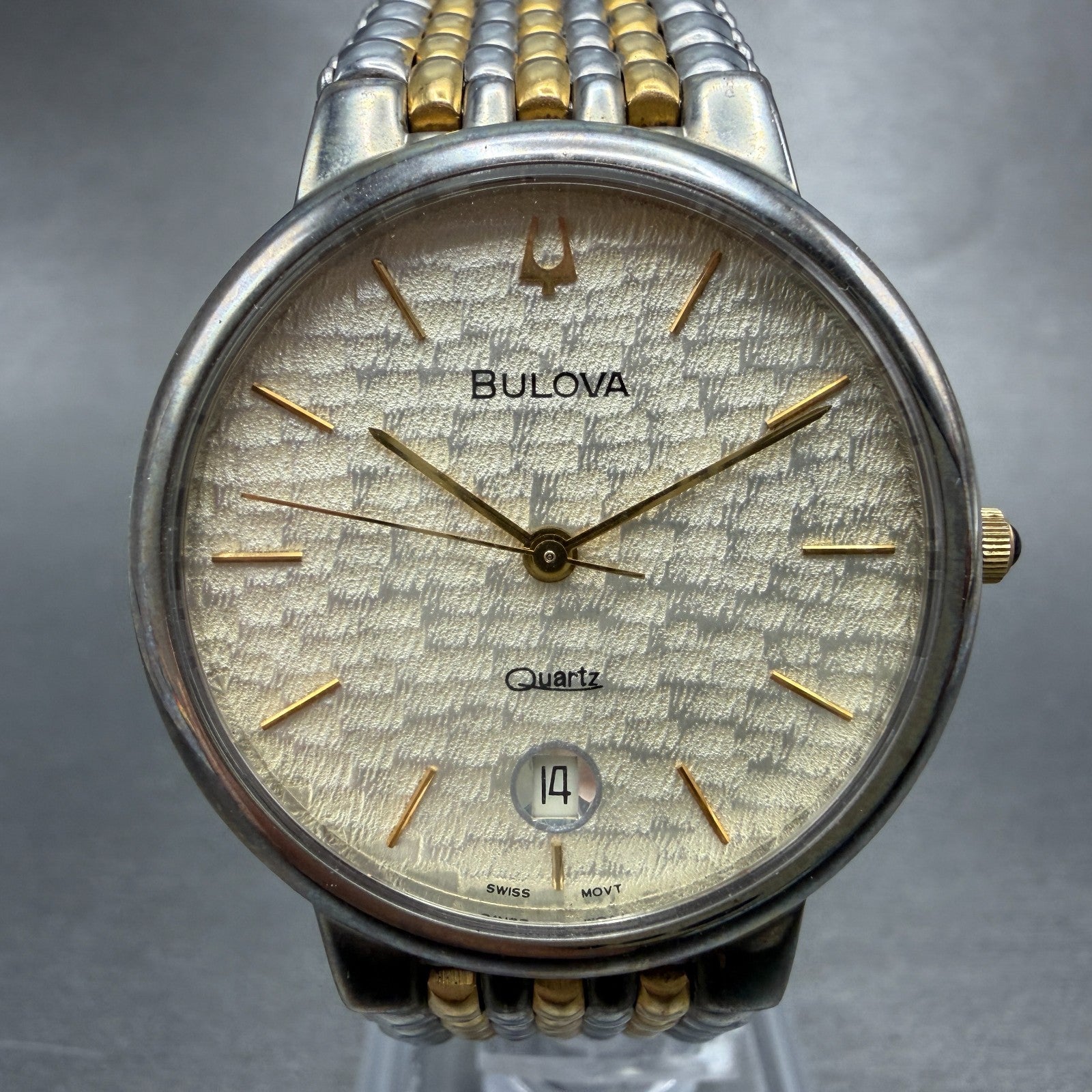 Bulova Watch Men 33mm Champagne Dial Two Tone Date Round New Battery Bracelet0