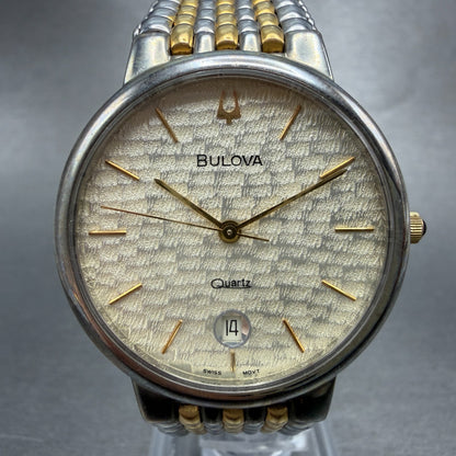 Bulova Watch Men 33mm Champagne Dial Two Tone Date Round New Battery Bracelet0