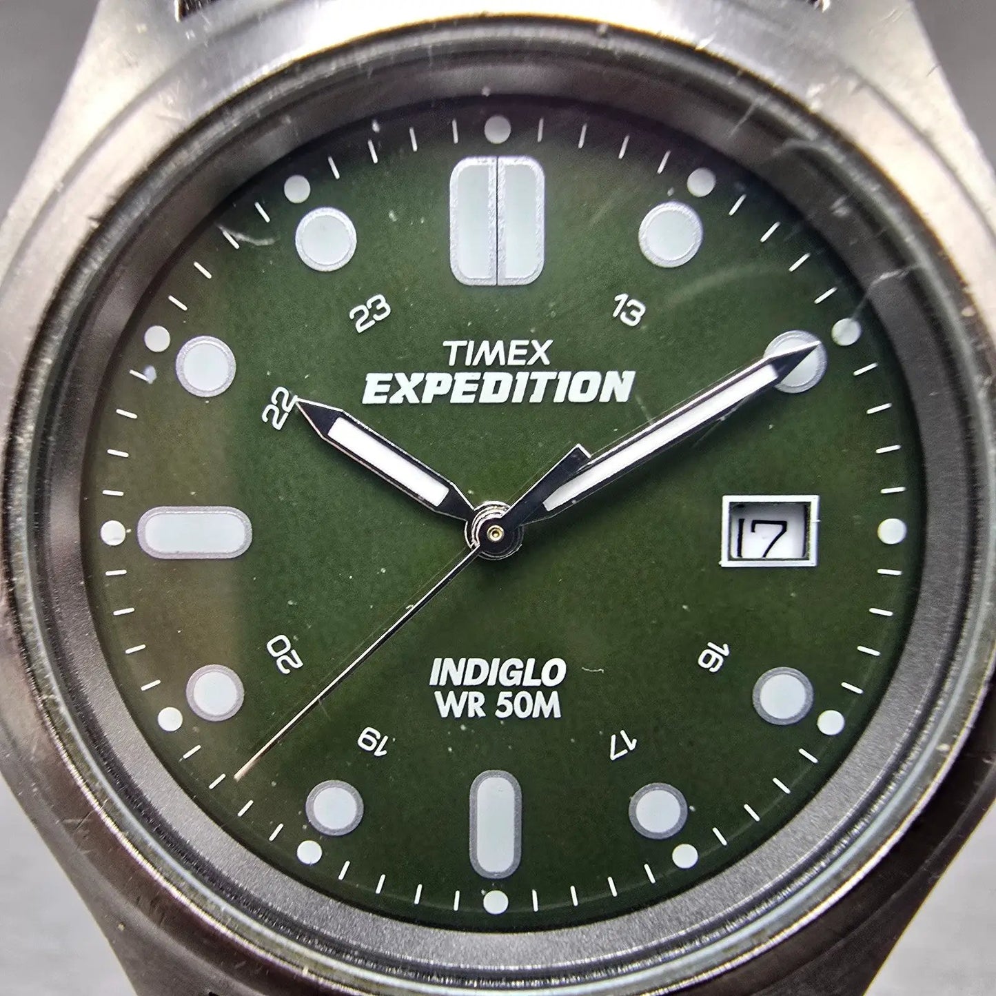 Timex Expedition Watch Men 39mm Green Gray Tone Date Round New Battery1