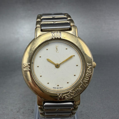 Yves Saint Laurent Watch Women 31mm White Dial Gold Tone Round NO CASEBACK PARTS0