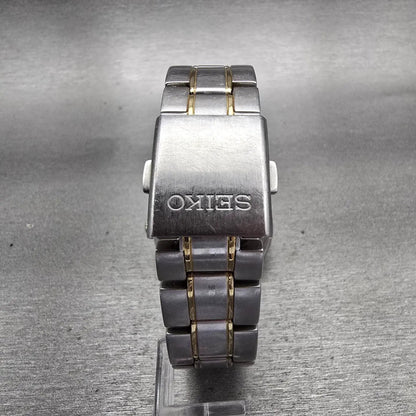 Seiko Solar Watch Men 37mm Black Dial Silver Tone Daydate Round V158-0AB0 WorksF7