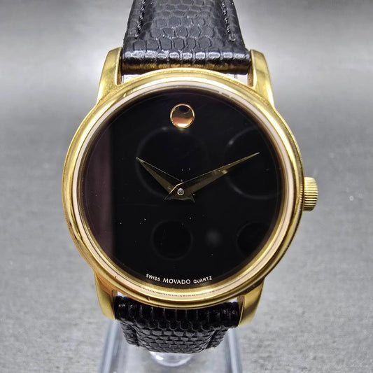 Movado Museum Watch Women 27mm Black Dial Gold Round MB.01.3.34.6003 New Batt SW0