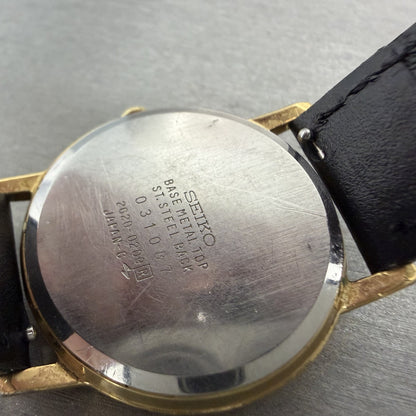 Seiko Watch Men 32mm Black Dial Gold Tone Round 2620-0209 New Battery Dress9