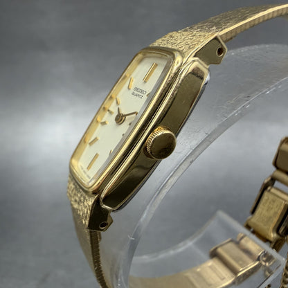 Seiko Tank Watch Women 13mm Champagne Dial Gold Tone 13205549 New Battery ABC2