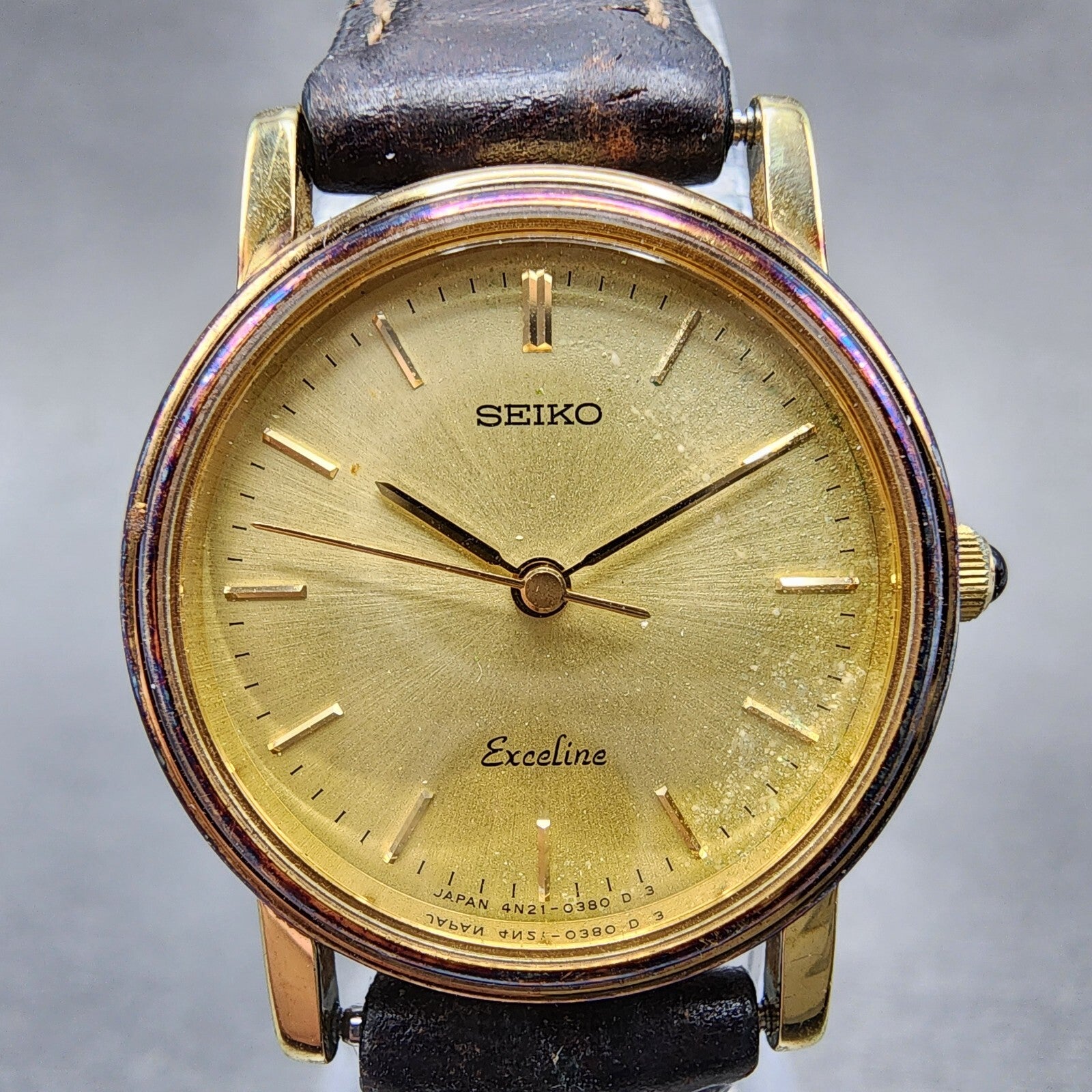 Seiko Exceline Watch Women 23mm Champagne Dial Gold Tone 4n210180 New Bat READ!1